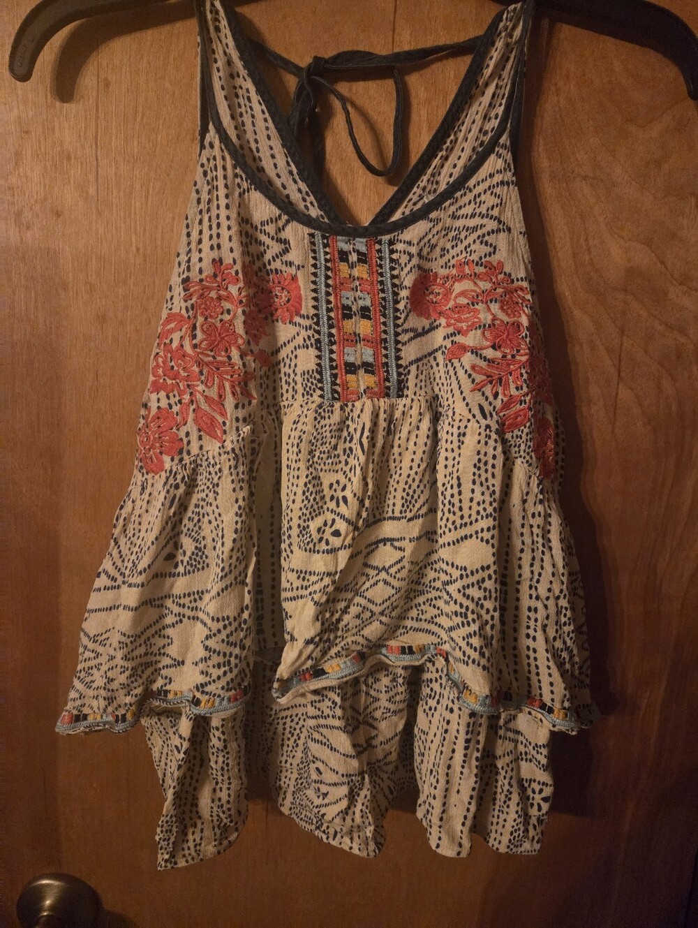 THML tank embroidered flowy top blue M THML tank embroidered Boho